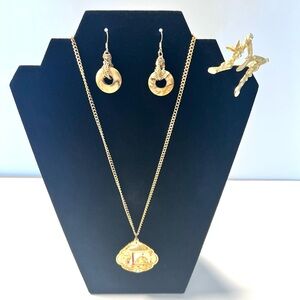 Vintage Jewelry Lot Chinese Cloisonne Necklace , SaraCov Brooch, Earring